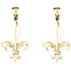 Yellow Gold-plated Silver 31mm Fleur de Lis Earrings