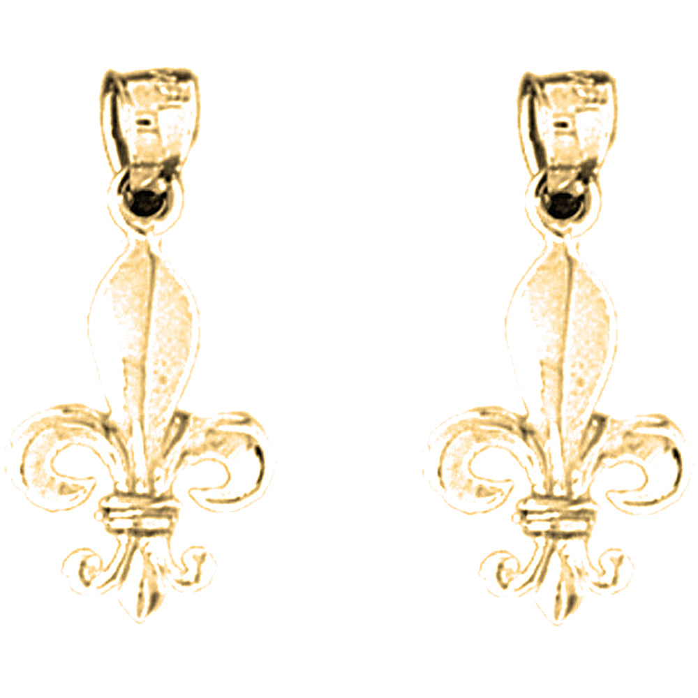 Yellow Gold-plated Silver 22mm Fleur de Lis Earrings