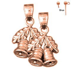 14K or 18K Gold 3D Christmas Bell Earrings