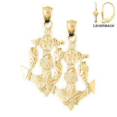14K or 18K Gold Anchor With Shells Earrings