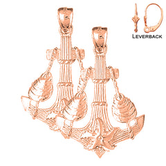 Pendientes De Ancla Con Conchas Y Estrellas De Mar De Oro De 14 Quilates O 18 Quilates De 38 Mm