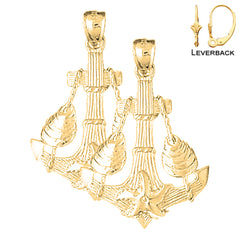 Pendientes De Ancla Con Conchas Y Estrellas De Mar De Oro De 14 Quilates O 18 Quilates De 38 Mm