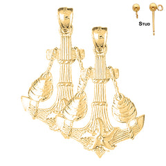 Pendientes De Ancla Con Conchas Y Estrellas De Mar De Oro De 14 Quilates O 18 Quilates De 38 Mm