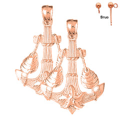 Pendientes De Ancla Con Conchas Y Estrellas De Mar De Oro De 14 Quilates O 18 Quilates De 38 Mm
