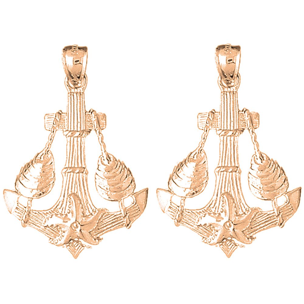 14K or 18K Gold 38mm Anchor With Shells And Starfish Earrings