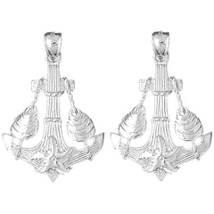 Sterling Silver 38mm Anchor With Shells And Starfish Earrings