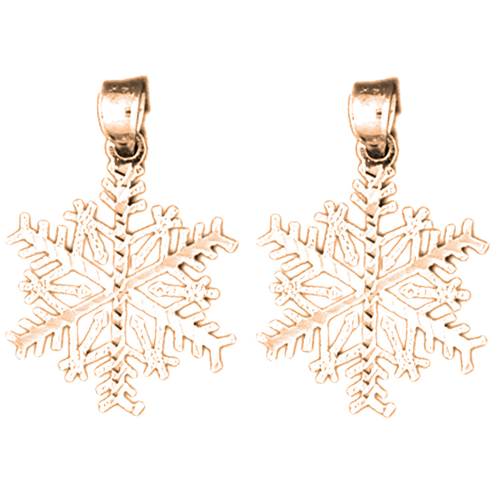 14K or 18K Gold 28mm Snowflake Earrings