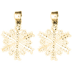 Yellow Gold-plated Silver 28mm Snowflake Earrings