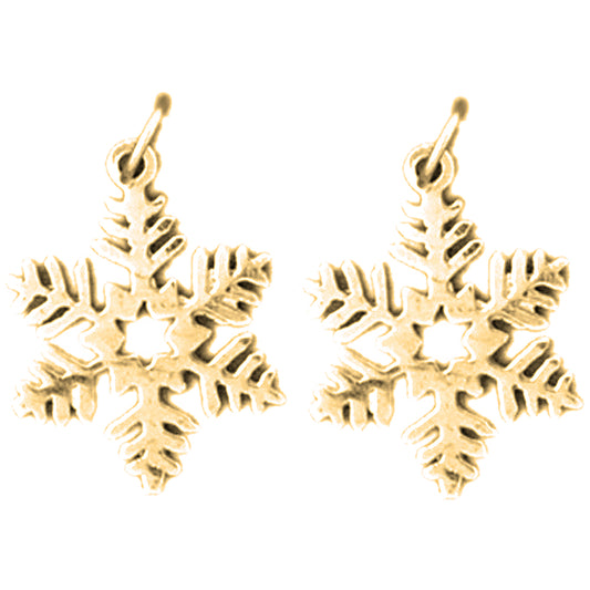 14K or 18K Gold 21mm Snowflake Earrings