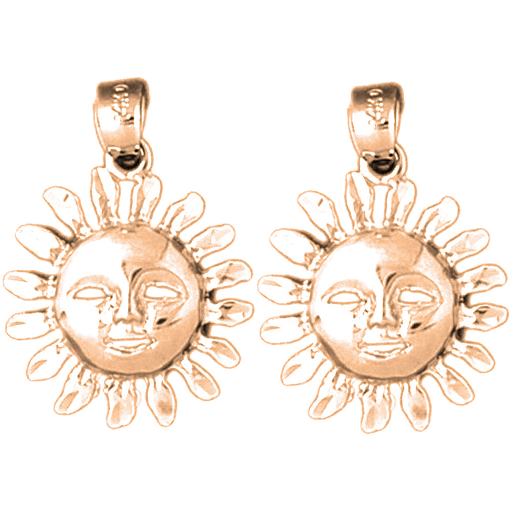 14K or 18K Gold 26mm Sun Face Earrings