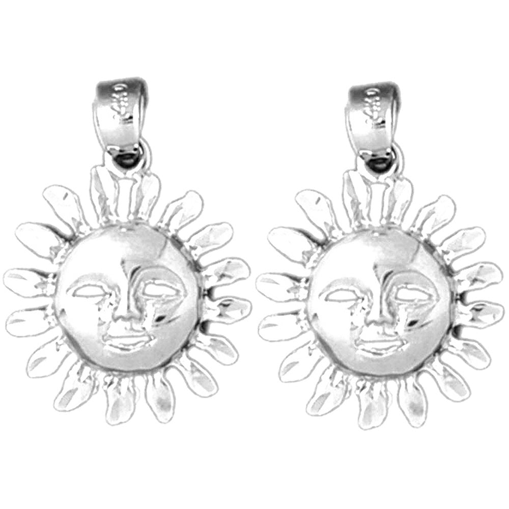 Sterling Silver 26mm Sun Face Earrings