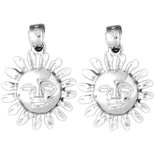 Sterling Silver 26mm Sun Face Earrings