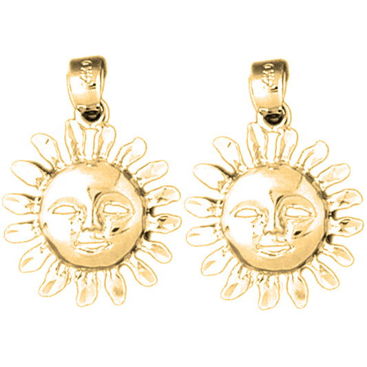 14K or 18K Gold 26mm Sun Face Earrings