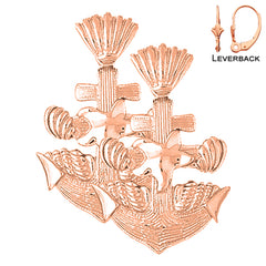 Pendientes De Ancla Con Conchas Y Estrellas De Mar De Oro De 14 Quilates O 18 Quilates De 38 Mm