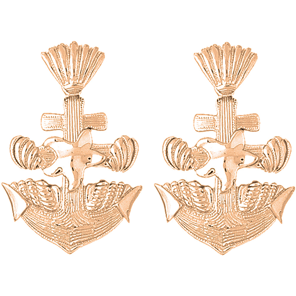 14K or 18K Gold 38mm Anchor With Shells And Starfish Earrings
