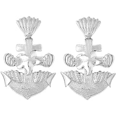 14K or 18K Gold 38mm Anchor With Shells And Starfish Earrings