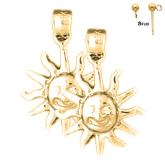 Sterling Silver 21mm Sun Face Earrings (White or Yellow Gold Plated)