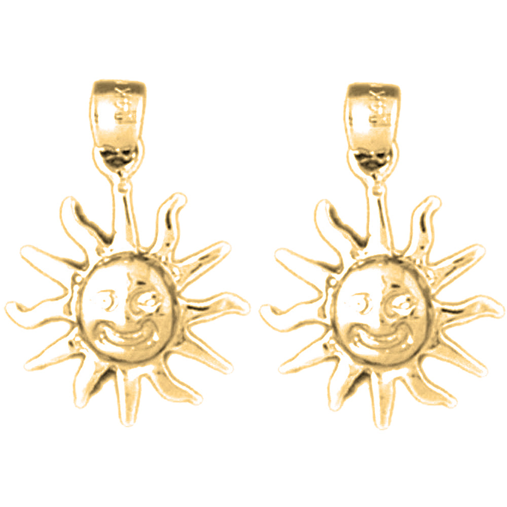 14K or 18K Gold 21mm Sun Face Earrings