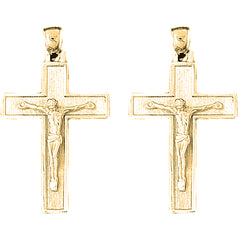 Yellow Gold-plated Silver 43mm Latin Crucifix Earrings