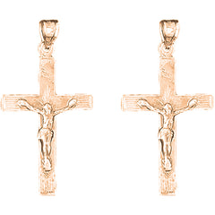 14K or 18K Gold 46mm INRI Crucifix Earrings