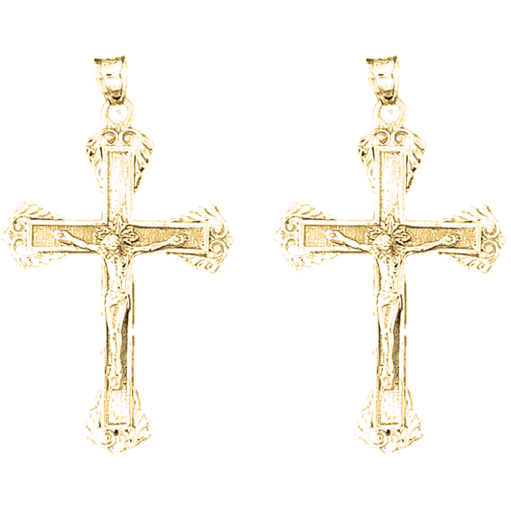 Yellow Gold-plated Silver 56mm Latin Crucifix Earrings