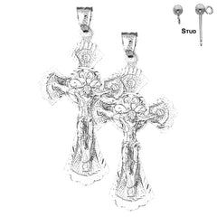 Sterling Silver 53mm Celtic Crucifix Earrings (White or Yellow Gold Plated)