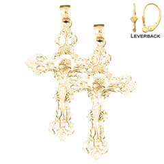Pendientes de crucifijo INRI de plata de ley de 55 mm (chapados en oro blanco o amarillo)