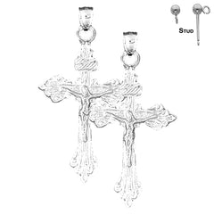 Sterling Silver 54mm INRI Crucifix Earrings (White or Yellow Gold Plated)
