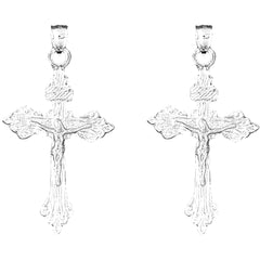 Sterling Silver 54mm INRI Crucifix Earrings