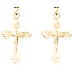 Yellow Gold-plated Silver 54mm INRI Crucifix Earrings