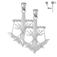 14K or 18K Gold Anchor With Poseidon's Trident 3D Earrings