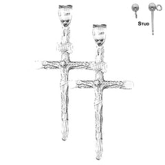 Sterling Silver 53mm INRI Crucifix Earrings (White or Yellow Gold Plated)