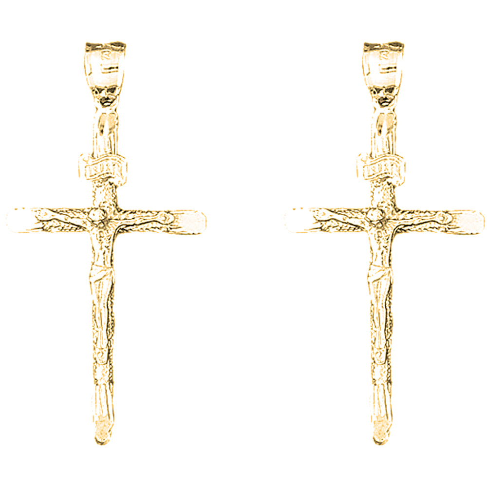 Yellow Gold-plated Silver 53mm INRI Crucifix Earrings