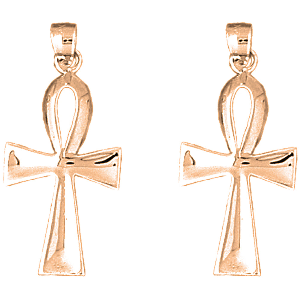 14K or 18K Gold 31mm Ankh Cross Earrings