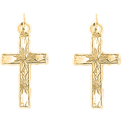Yellow Gold-plated Silver 25mm Latin Cross Earrings