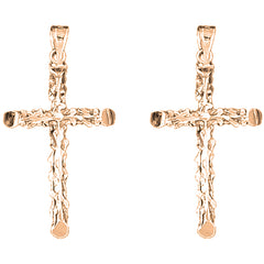 14K or 18K Gold 40mm Floral Cross Earrings