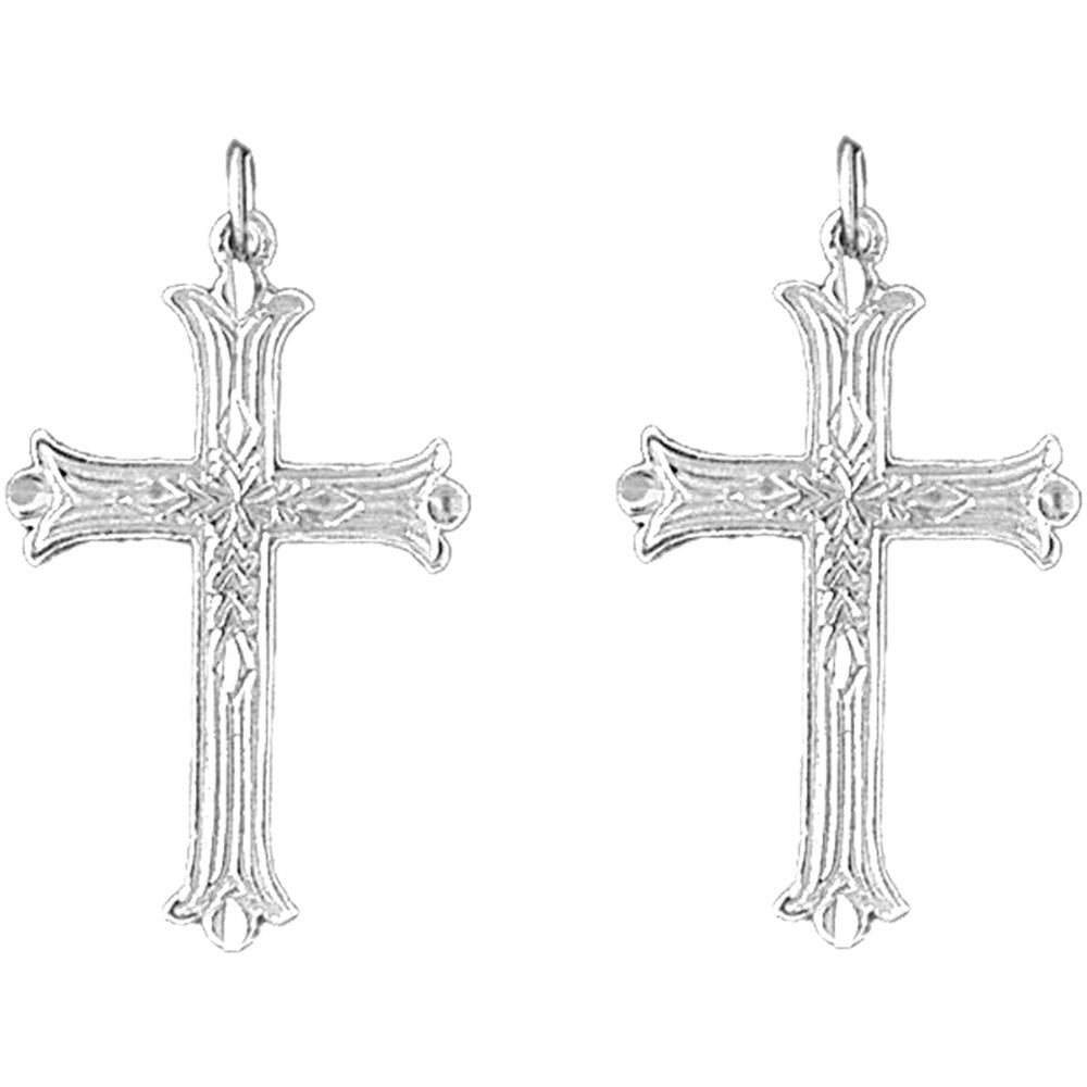Sterling Silver 34mm Budded Cross Earrings