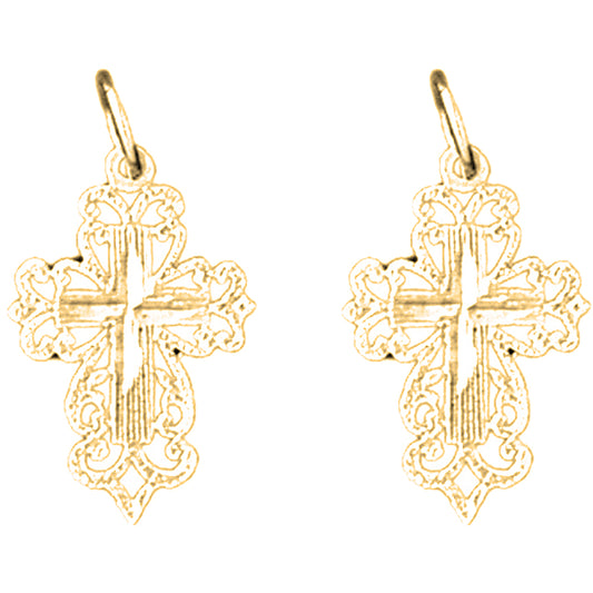 14K or 18K Gold 22mm Floral Cross Earrings