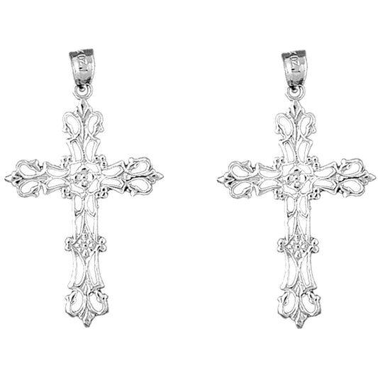 Sterling Silver 41mm Floral Cross Earrings