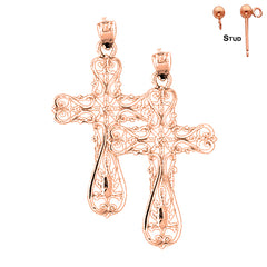 14K or 18K Gold Floral Cross Earrings