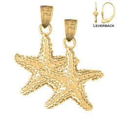 Sterling Silver 27mm Starfish Earrings (White or Yellow Gold Plated)