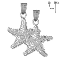 Sterling Silver 27mm Starfish Earrings (White or Yellow Gold Plated)
