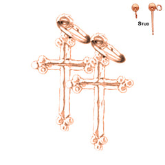 14K or 18K Gold Budded Cross Earrings