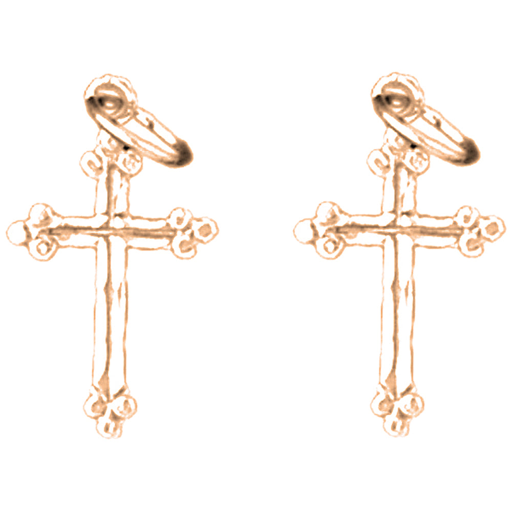 14K or 18K Gold 17mm Budded Cross Earrings