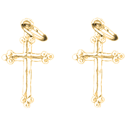 14K or 18K Gold 17mm Budded Cross Earrings