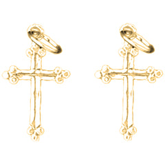14K or 18K Gold 17mm Budded Cross Earrings