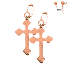 14K or 18K Gold Budded Cross Earrings