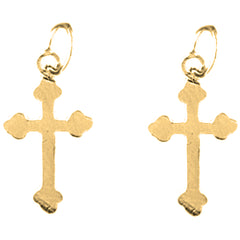 14K or 18K Gold 20mm Budded Cross Earrings