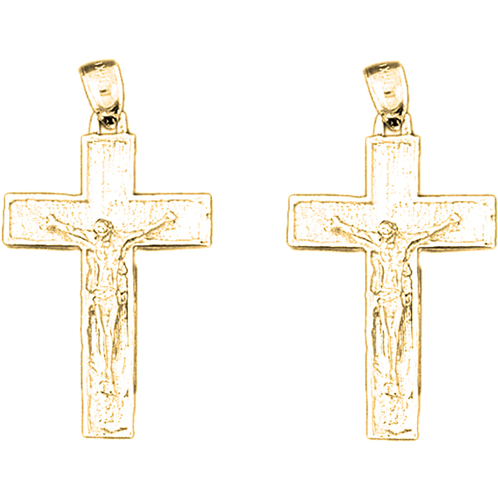 14K or 18K Gold 36mm Latin Crucifix Earrings