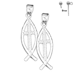 14K or 18K Gold Cross In Fish Earrings